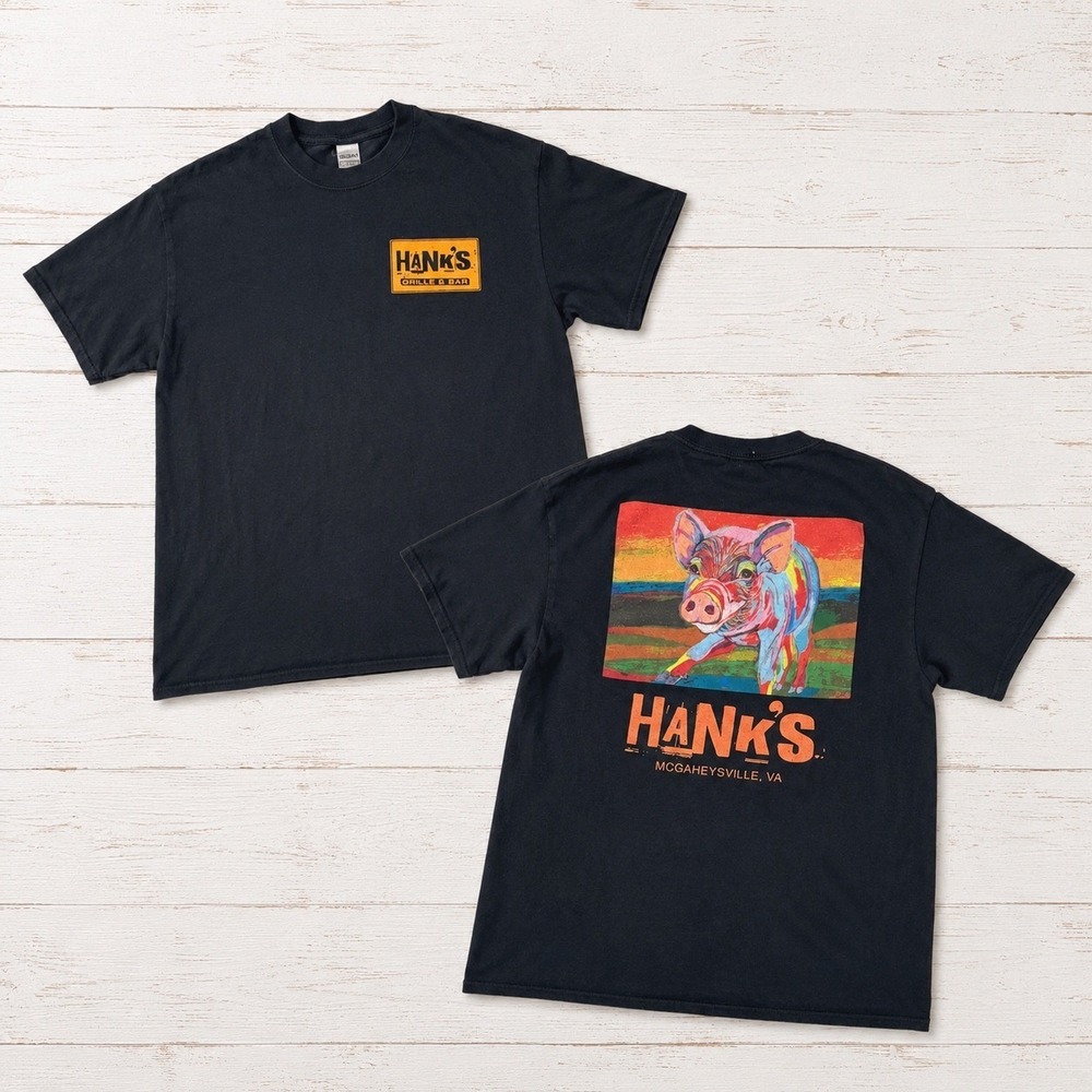 Gildan Hanks Grille and Bar‎ McGaheysville VA Pig Graphic T-Shirt Black Medium